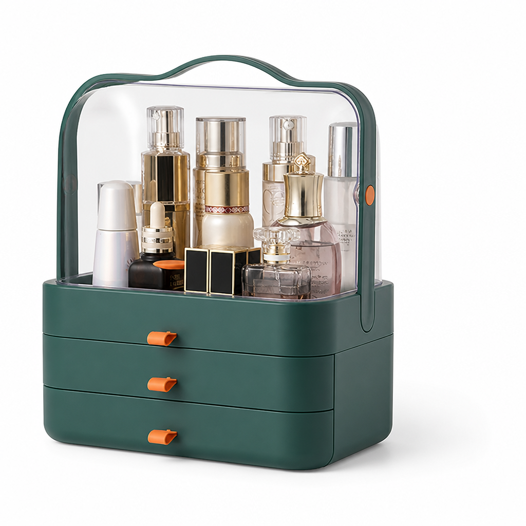 Transparent Top Cover Tiered Makeup Organizer Box (3-Drawer)