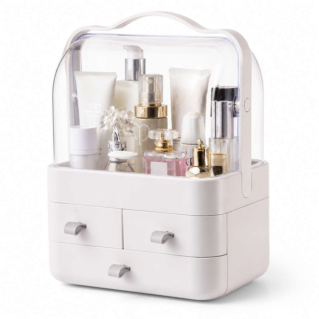 Transparent Top Cover Tiered Makeup Organizer Box (3-Drawer)