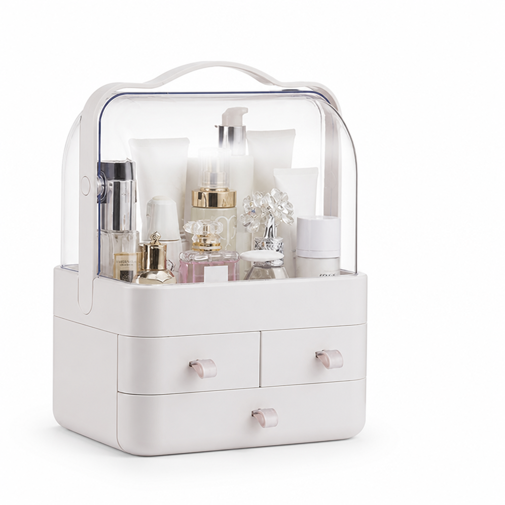 Transparent Top Cover Tiered Makeup Organizer Box (3-Drawer)