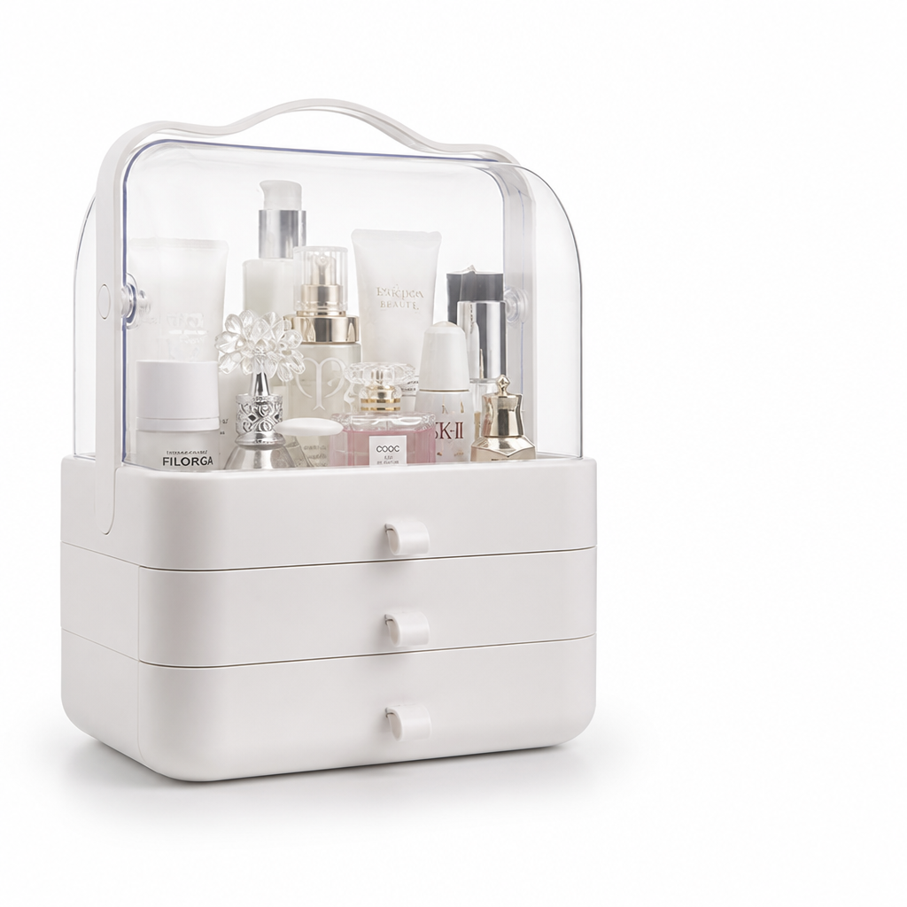Transparent Top Cover Tiered Makeup Organizer Box (3-Drawer)