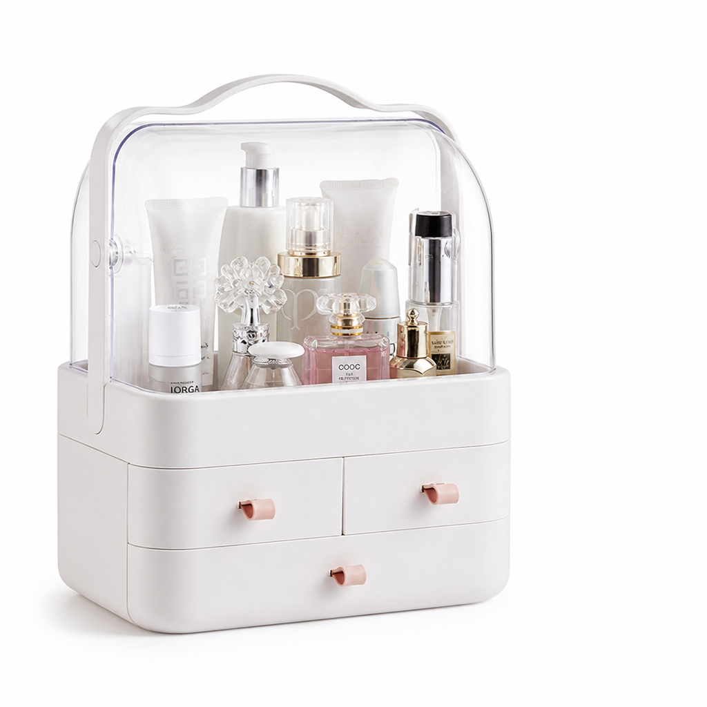 Transparent Top Cover Tiered Makeup Organizer Box (3-Drawer)