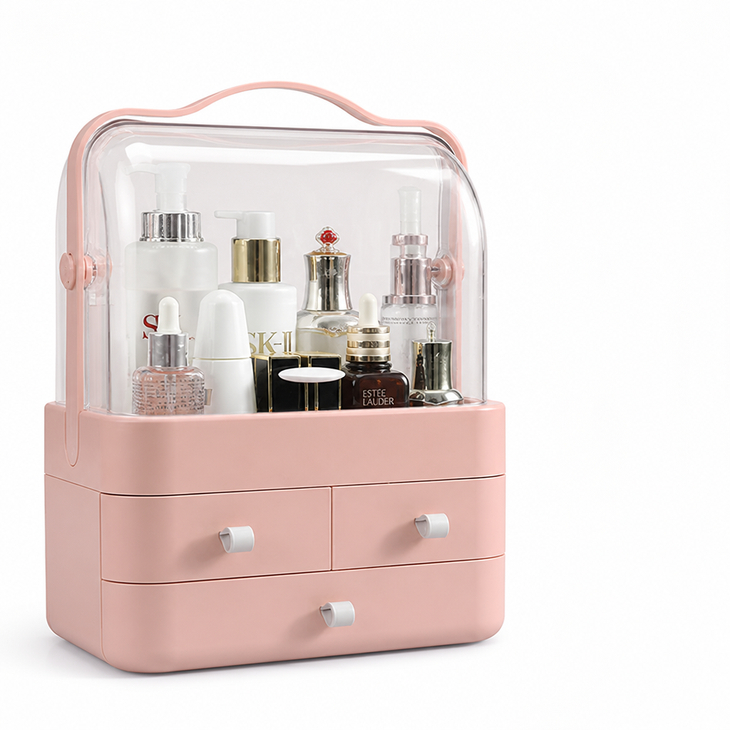 Transparent Top Cover Tiered Makeup Organizer Box (3-Drawer)