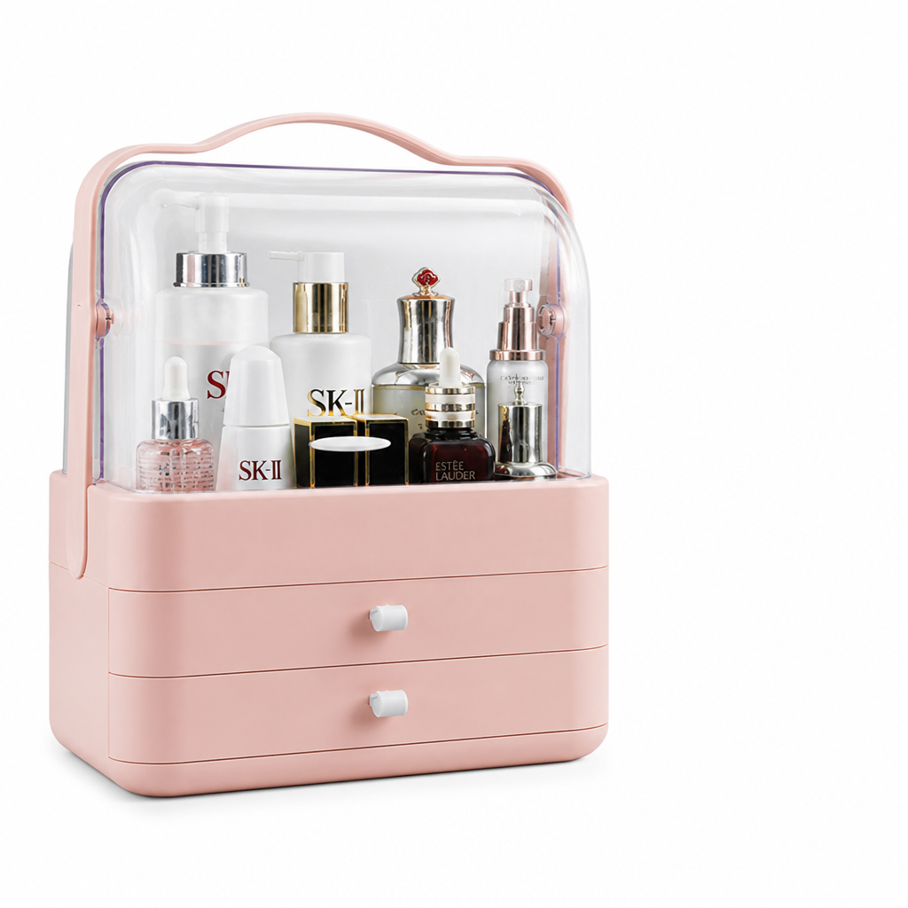 Transparent Top Cover Tiered Makeup Organizer Box (3-Drawer)