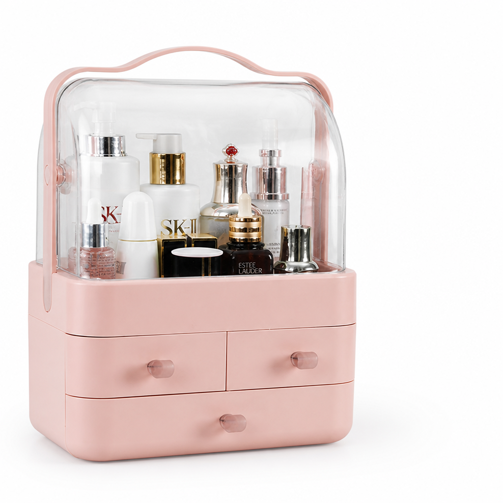 Transparent Top Cover Tiered Makeup Organizer Box (3-Drawer)