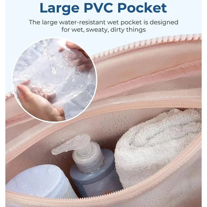 Travel Toiletry Bag Water-Resistant Wet-Dry Compartment & Luggage Sleeve