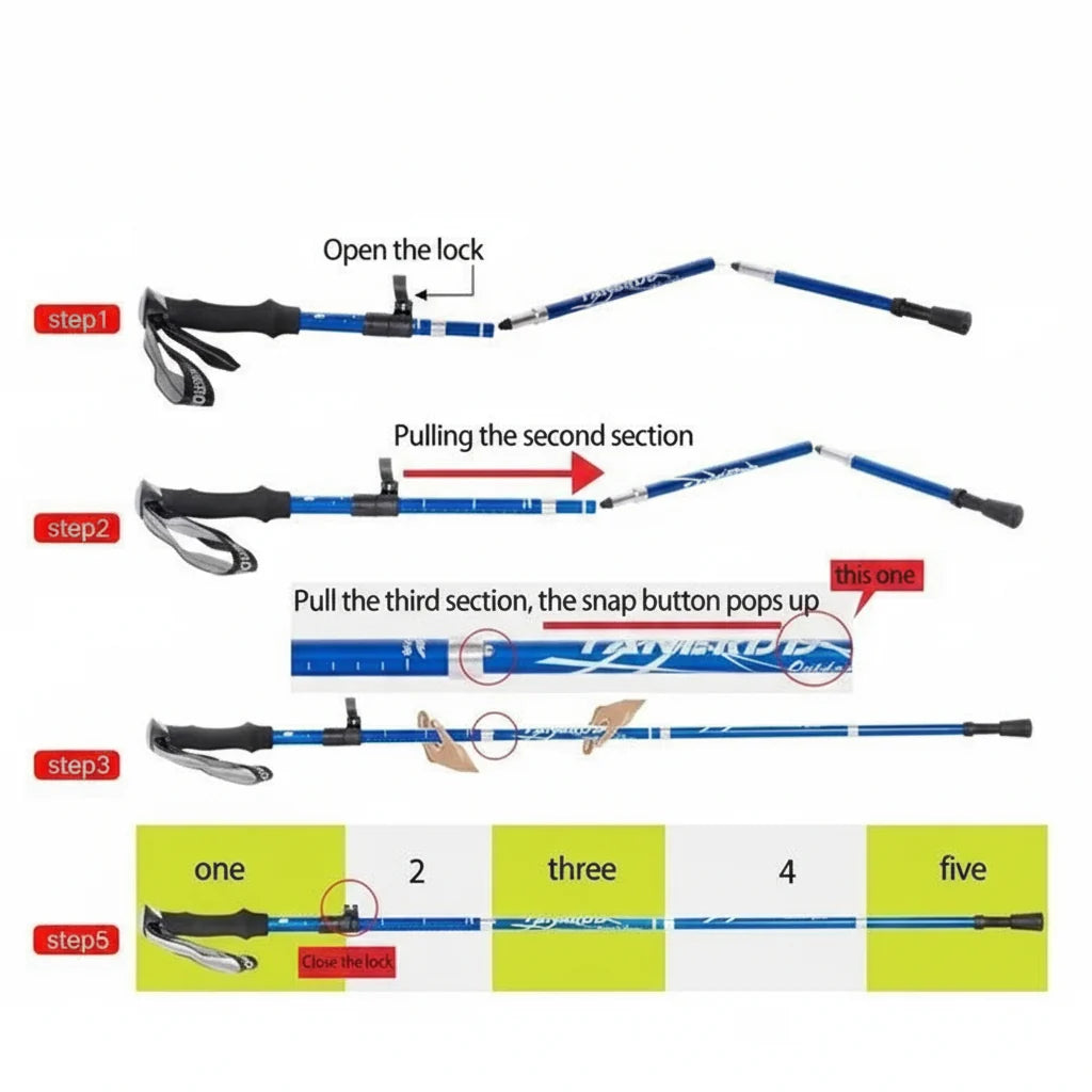 Trekking Pole Telescoping Aluminum Ergonomic Grip
