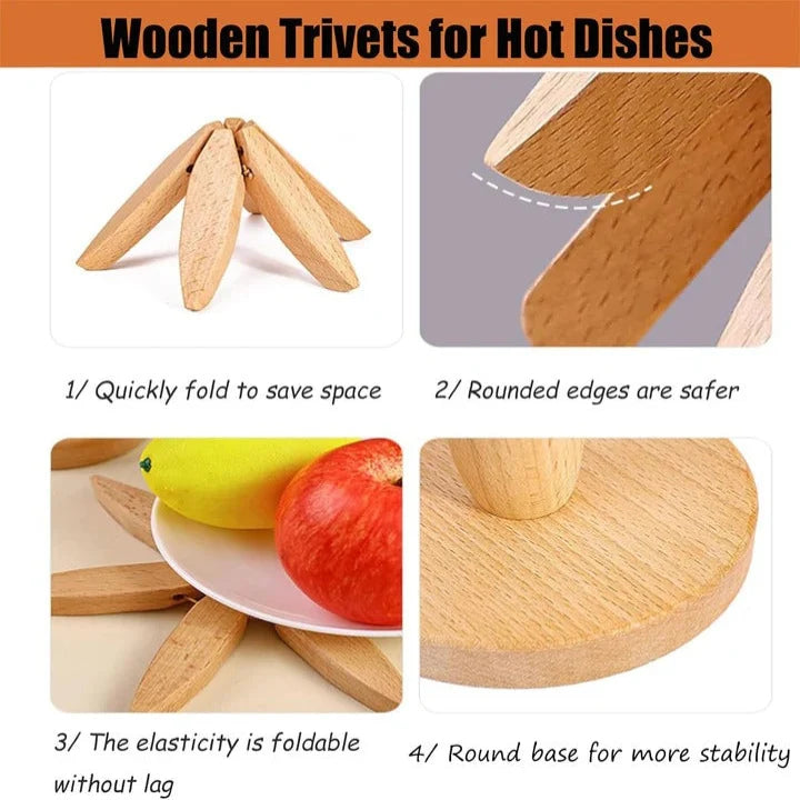 Trivet Solid Wood Gravity-Folding Heat-Resistant