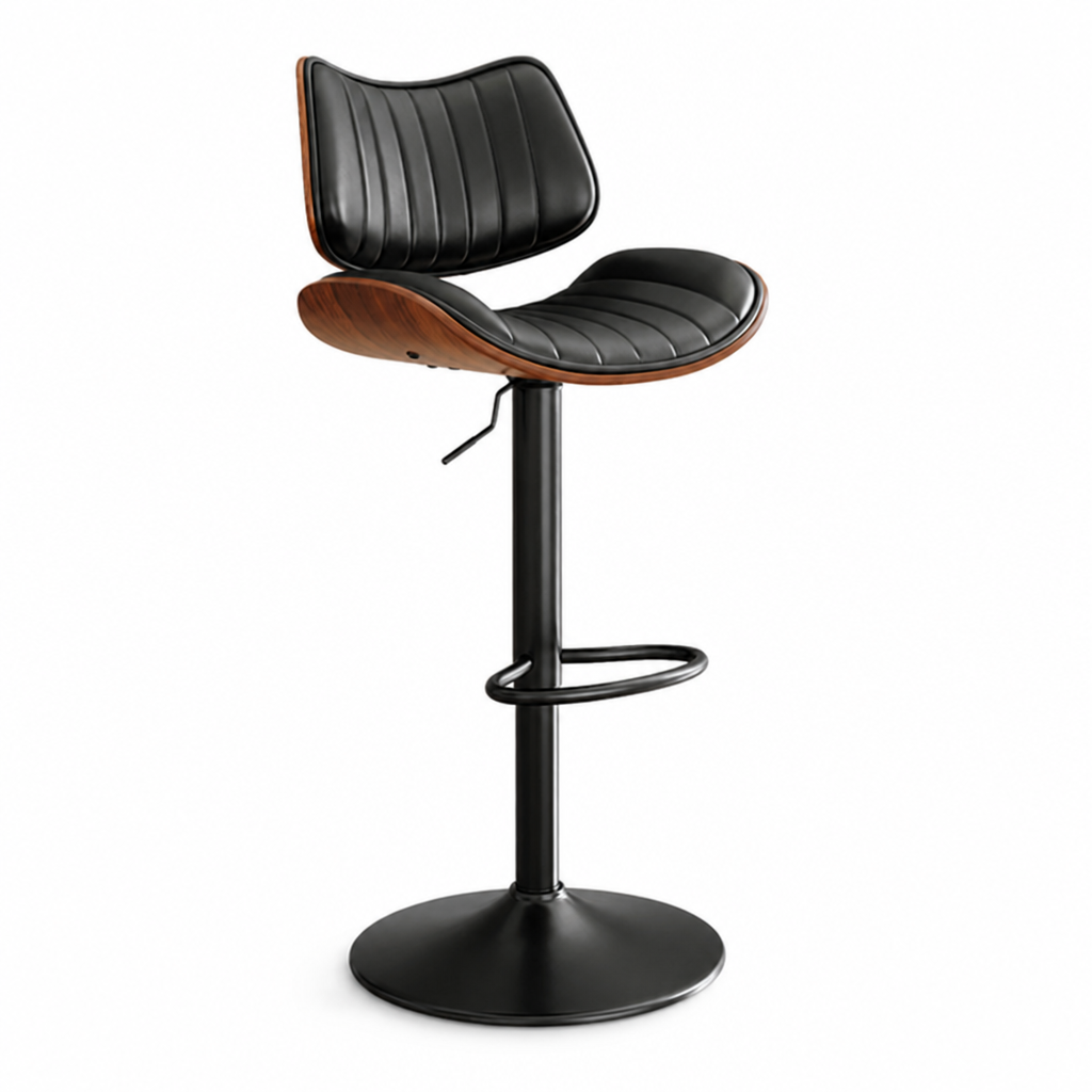 Upholstered Bar Stool With Wood-Look Backrest