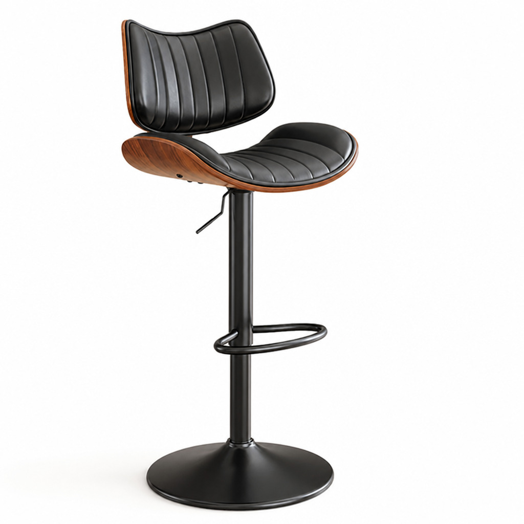 Upholstered Bar Stool With Wood-Look Backrest