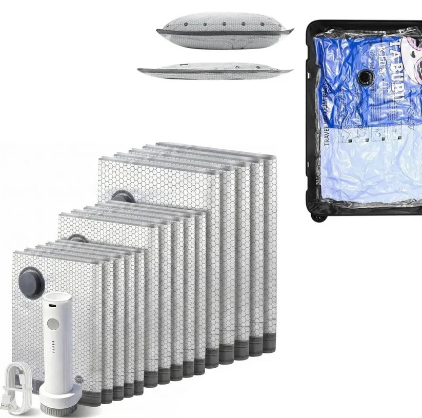 Vacuum Compression Bag Set 15-Piece Dual Zipper USB-C Pump