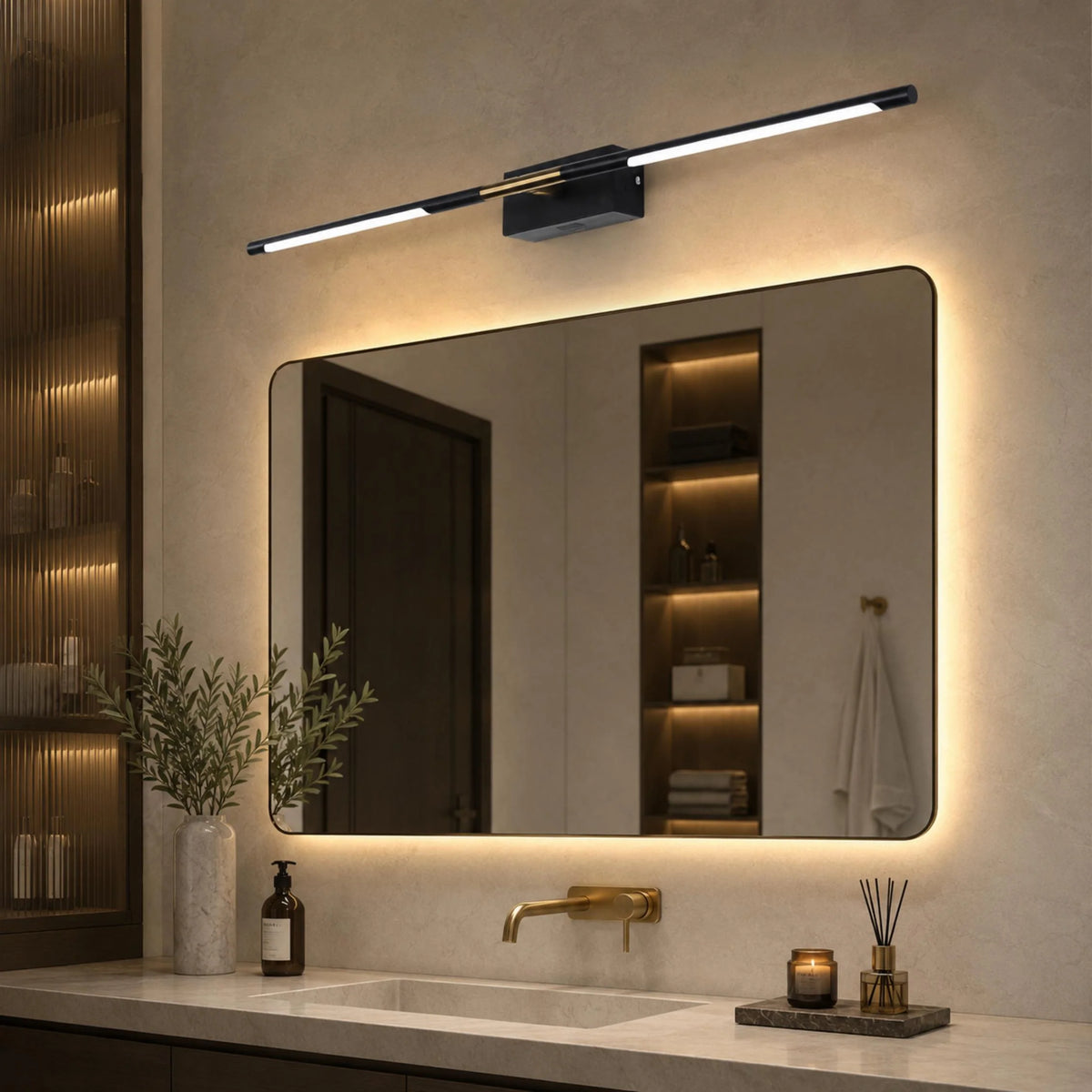 Vanity Light Black & Gold LED Acrylic Diffuser