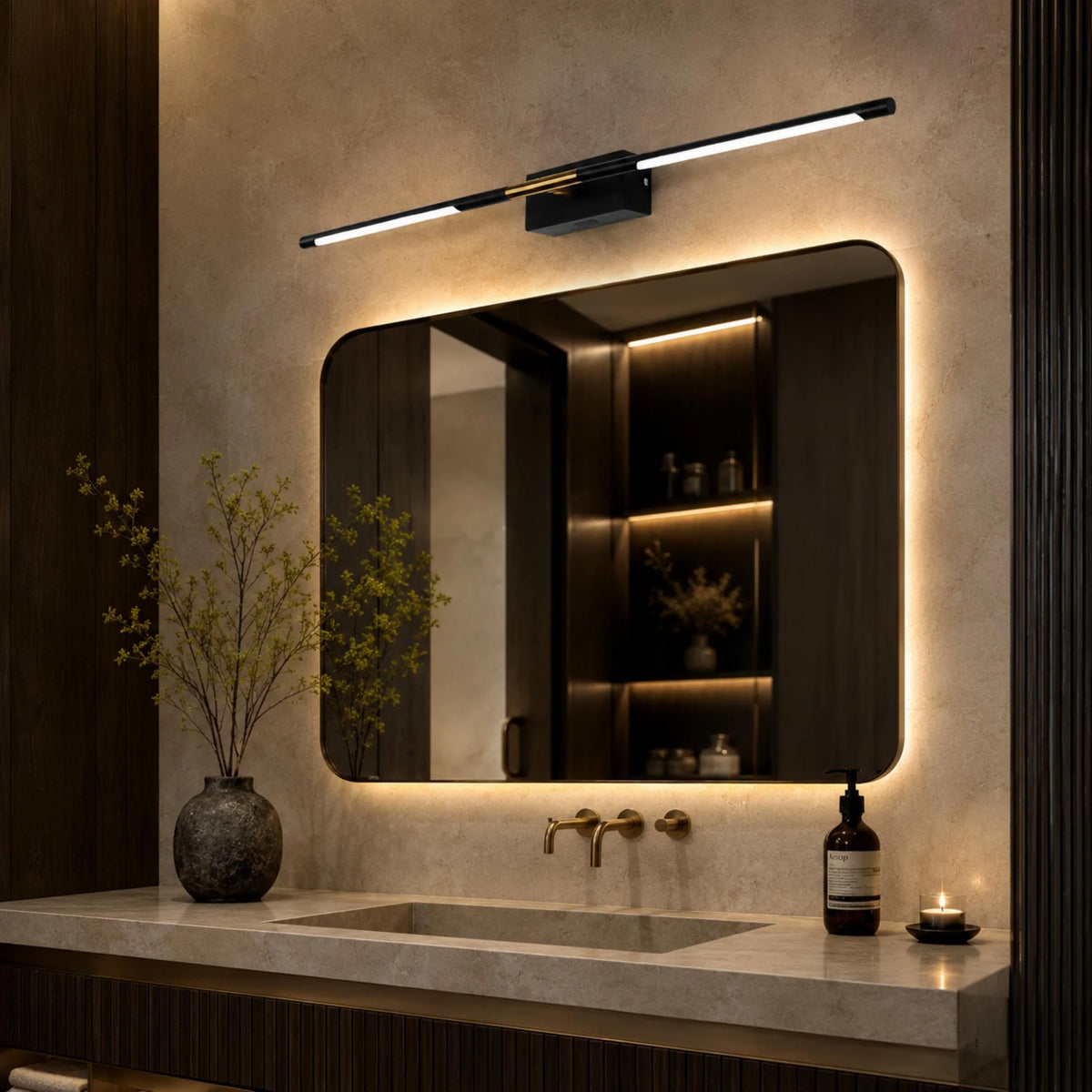 Vanity Light Black & Gold LED Acrylic Diffuser