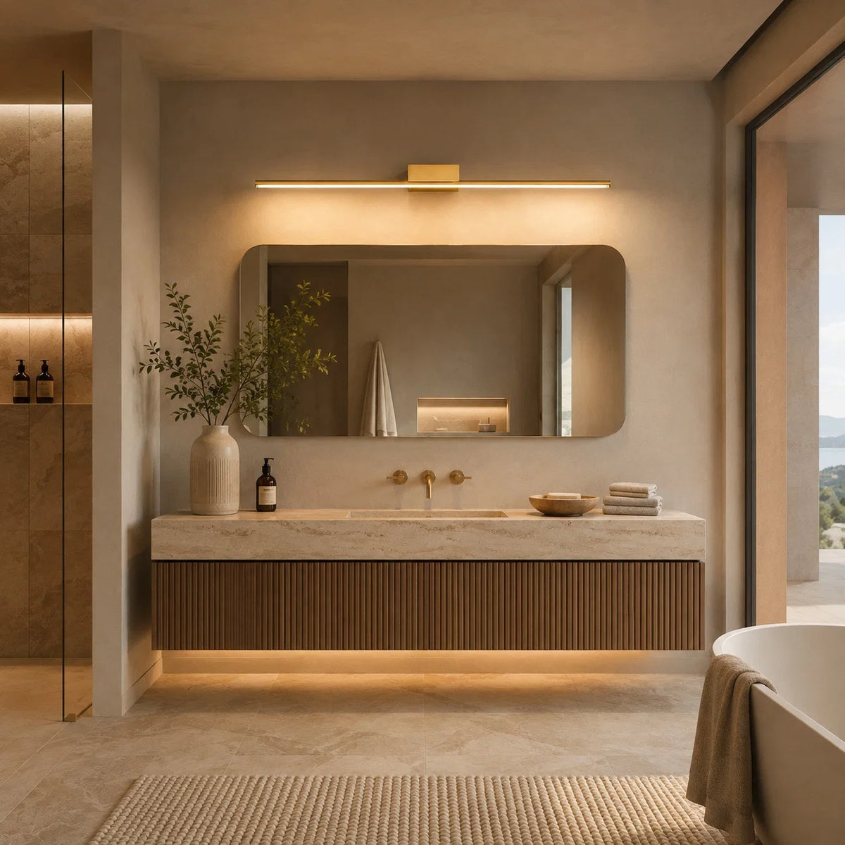 Vanity Light Slim Wall-Mounted Integrated LED Brushed Brass
