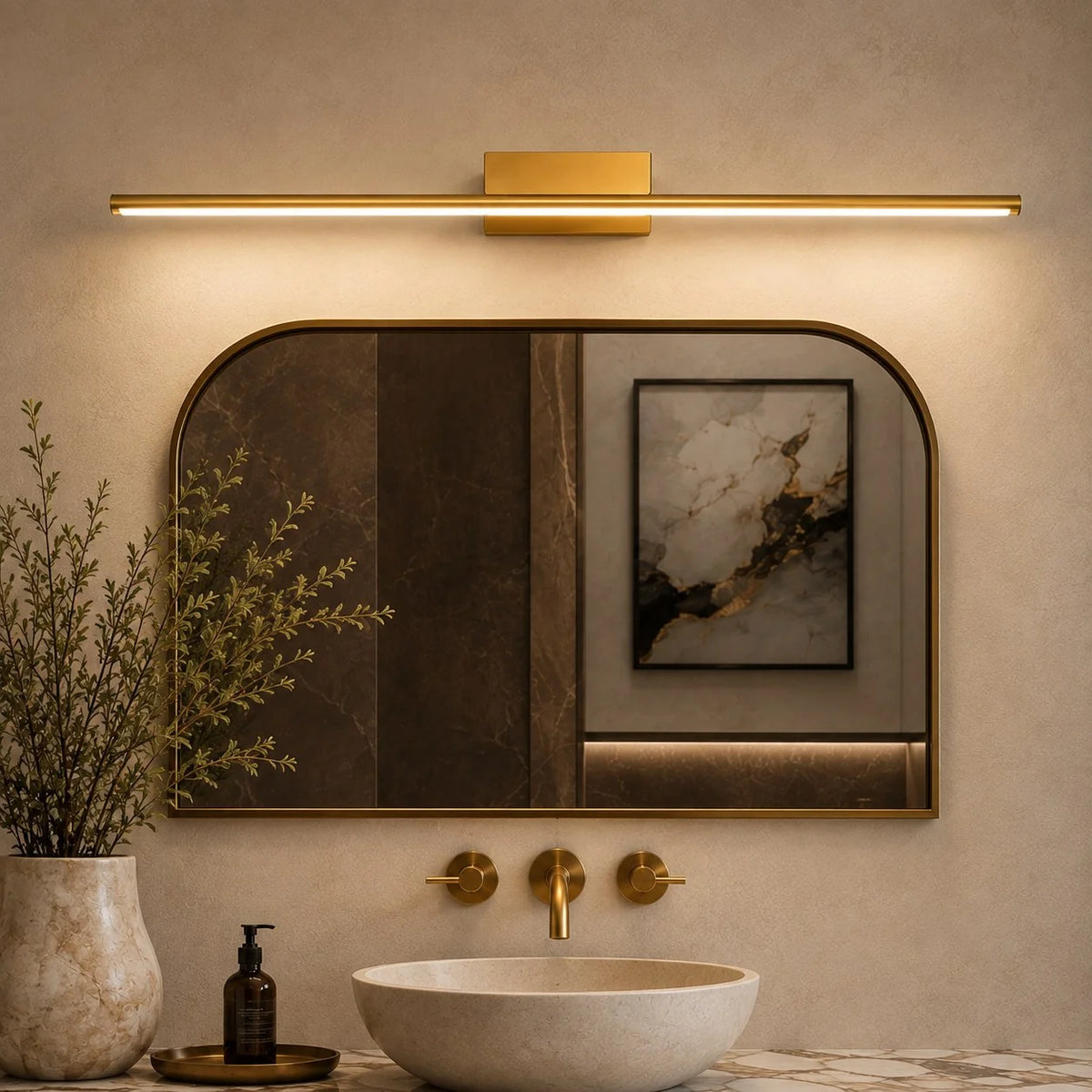 Vanity Light Slim Wall-Mounted Integrated LED Brushed Brass