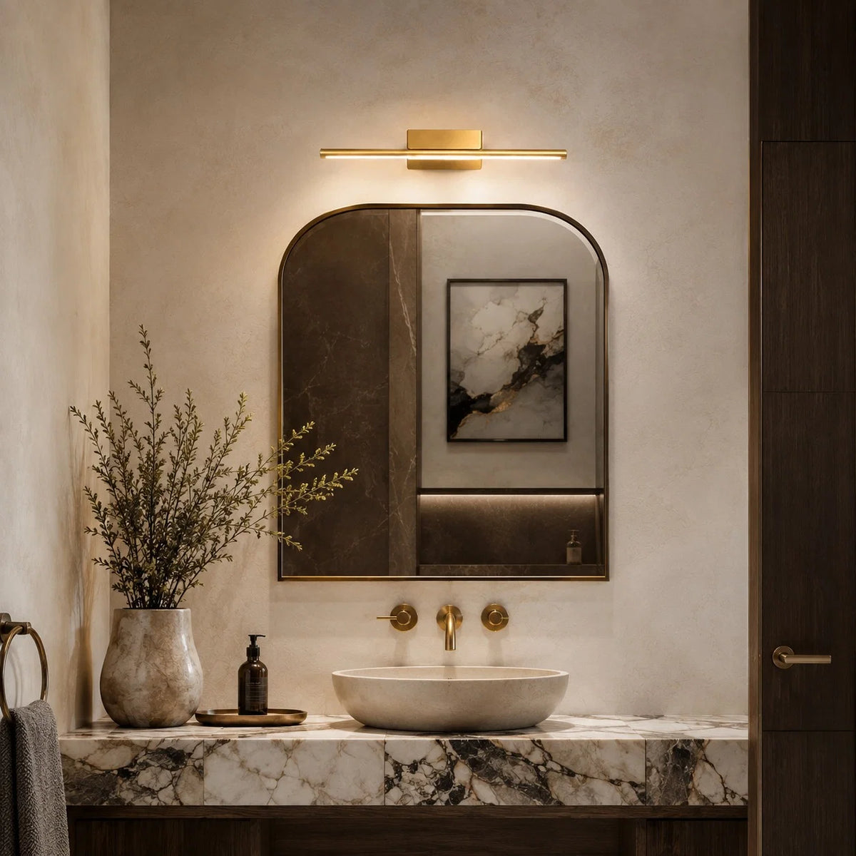 Vanity Light Slim Wall-Mounted Integrated LED Brushed Brass