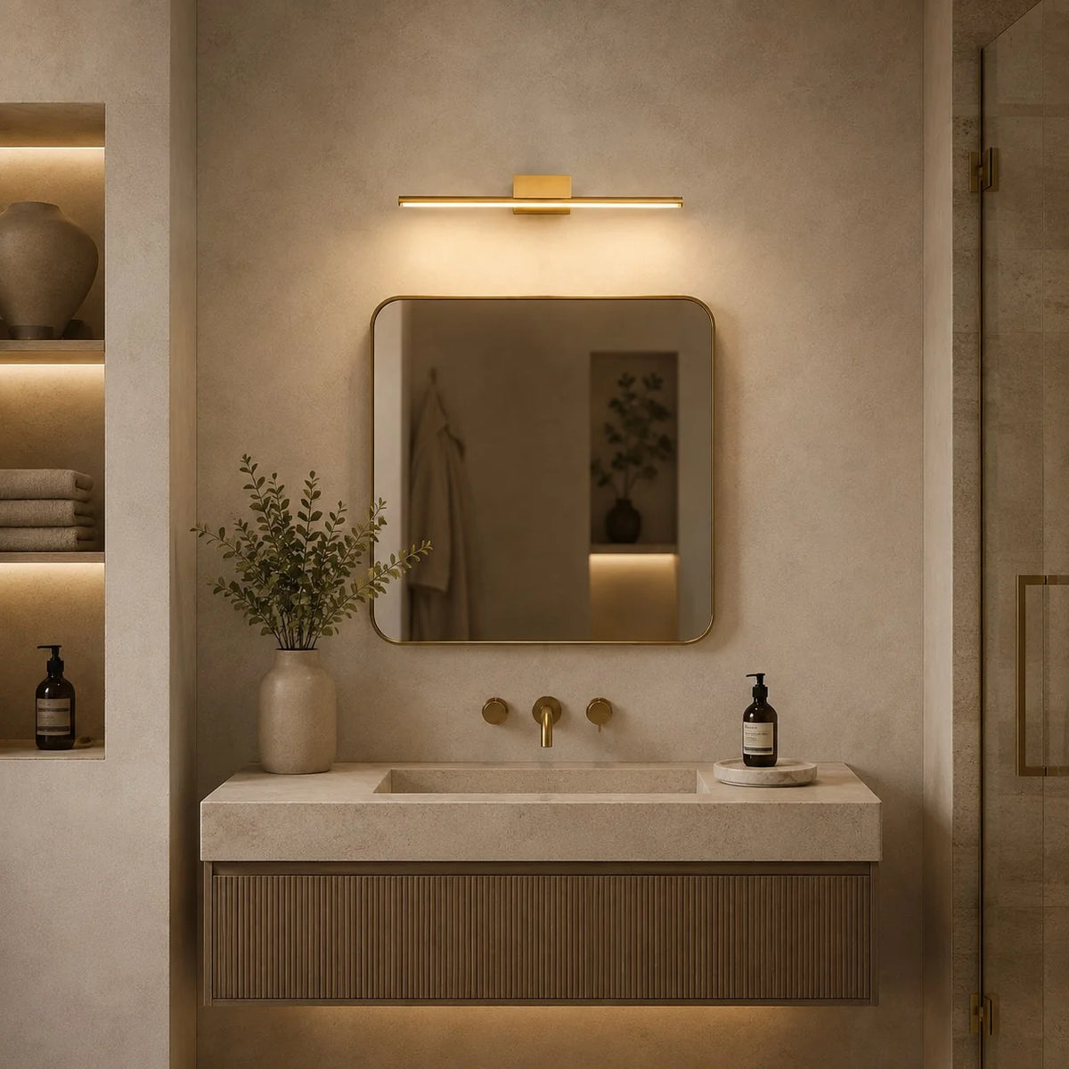 Vanity Light Slim Wall-Mounted Integrated LED Brushed Brass