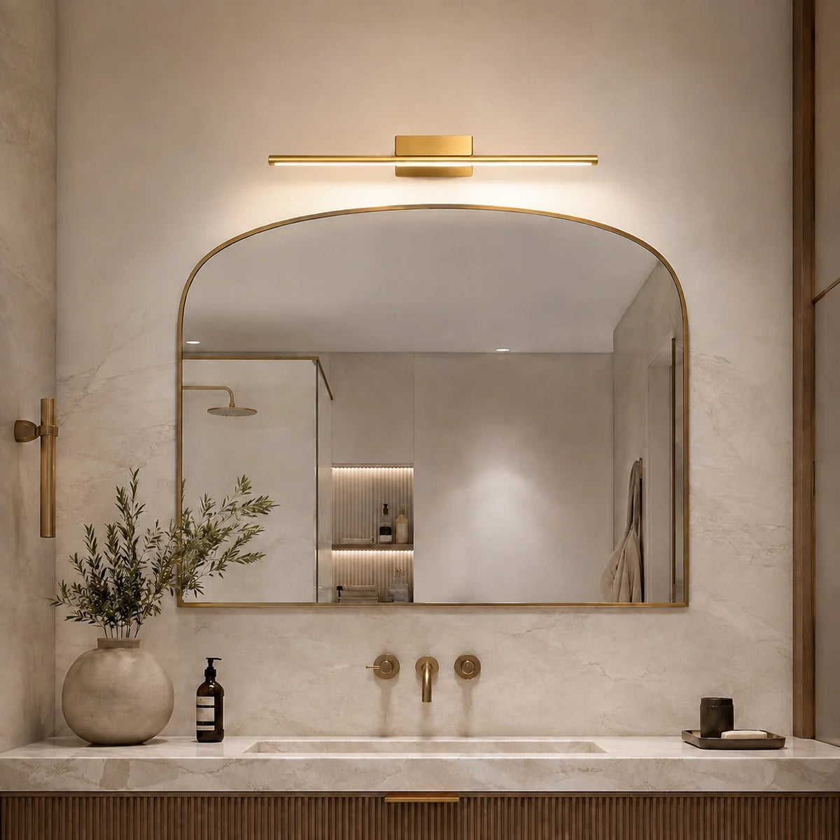 Vanity Light Slim Wall-Mounted Integrated LED Brushed Brass