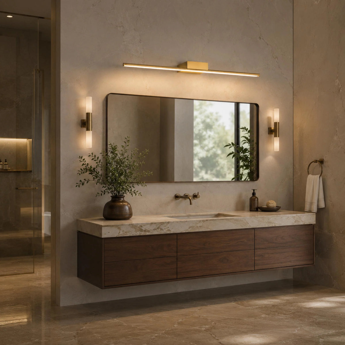 Vanity Light Slim Wall-Mounted Integrated LED Brushed Brass
