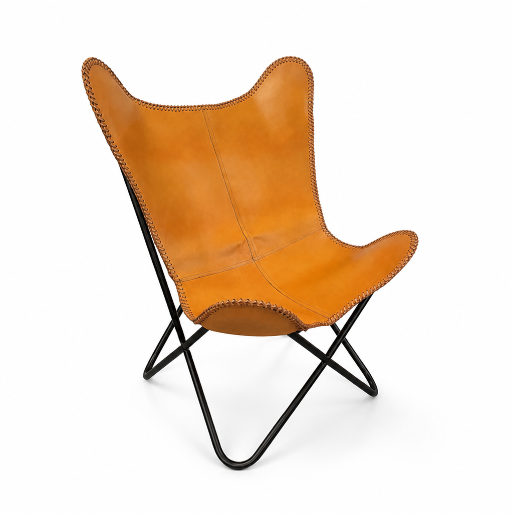 Vegan-Tanned Leather Cover Butterfly Chair With Powder-Coated Steel Frame