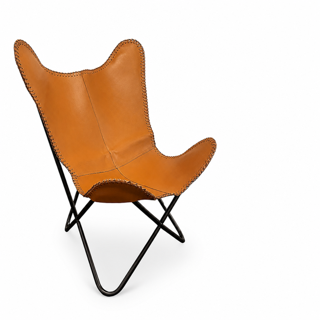 Vegan-Tanned Leather Cover Butterfly Chair With Powder-Coated Steel Frame
