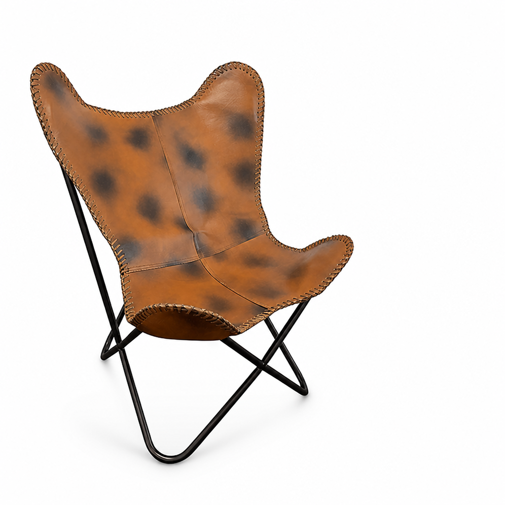 Vegan-Tanned Leather Cover Butterfly Chair With Powder-Coated Steel Frame