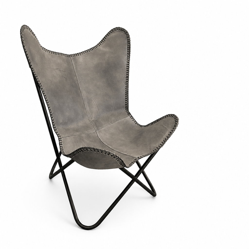 Vegan-Tanned Leather Cover Butterfly Chair With Powder-Coated Steel Frame