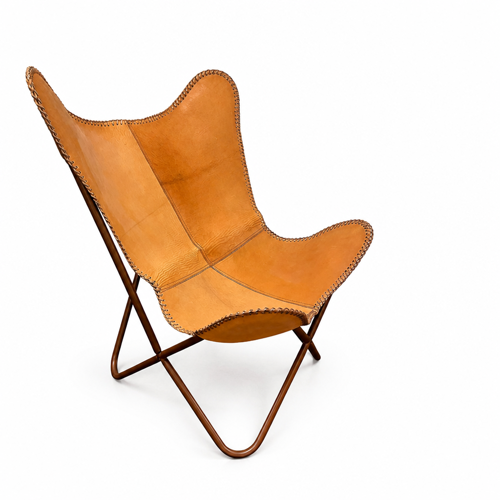 Vegan-Tanned Leather Cover Butterfly Chair With Powder-Coated Steel Frame