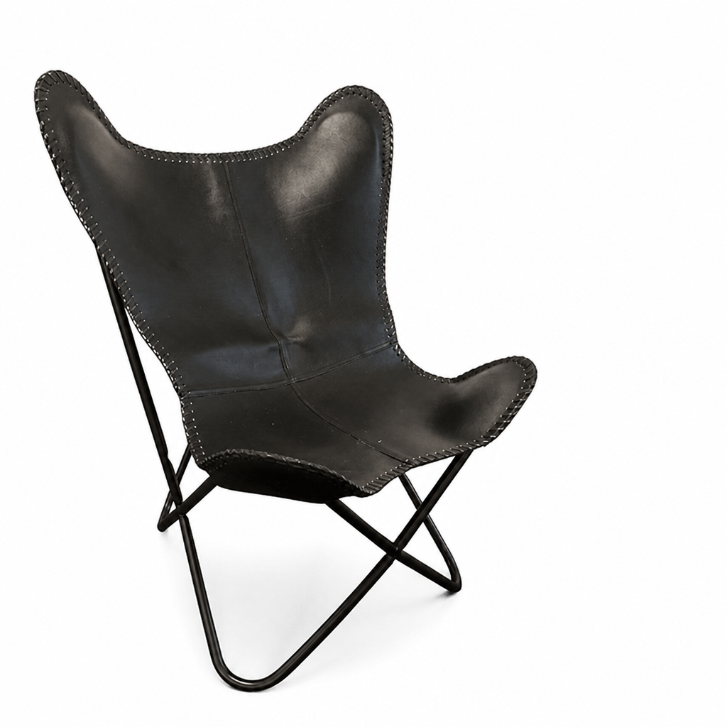 Vegan-Tanned Leather Cover Butterfly Chair With Powder-Coated Steel Frame