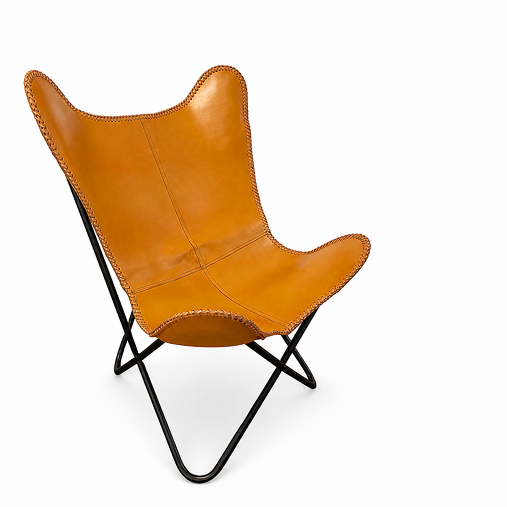 Vegan-Tanned Leather Cover Butterfly Chair With Powder-Coated Steel Frame