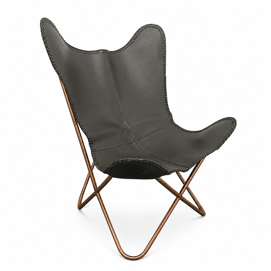 Vegan-Tanned Leather Cover Butterfly Chair With Powder-Coated Steel Frame