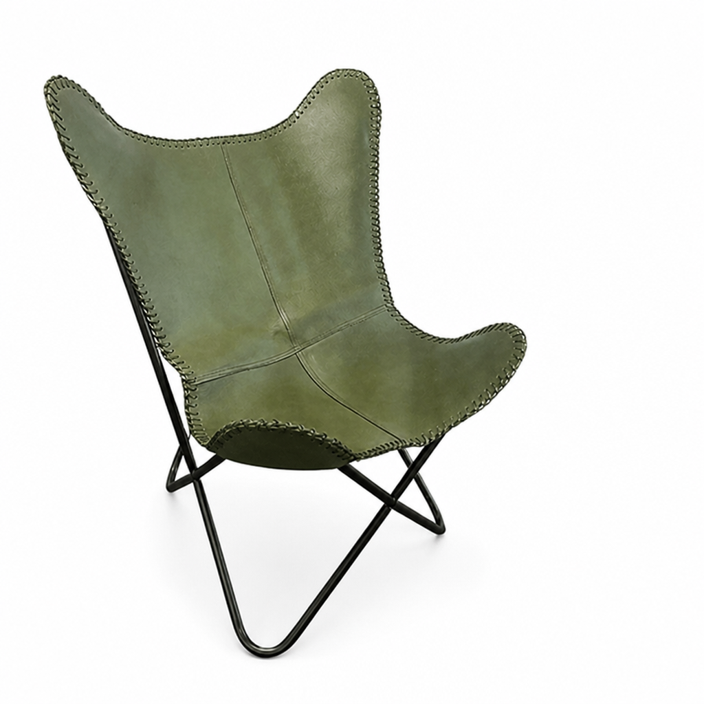 Vegan-Tanned Leather Cover Butterfly Chair With Powder-Coated Steel Frame