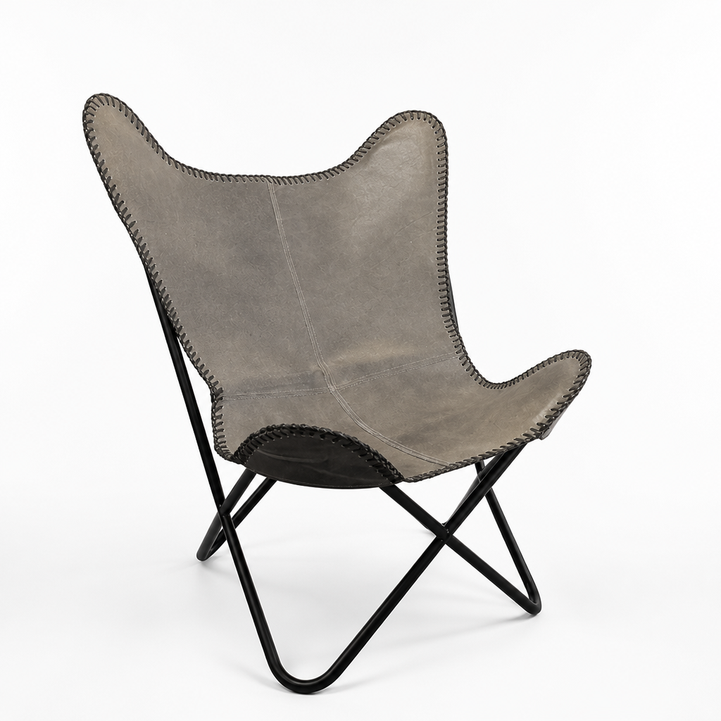 Vegan-Tanned Leather Cover Butterfly Chair With Powder-Coated Steel Frame