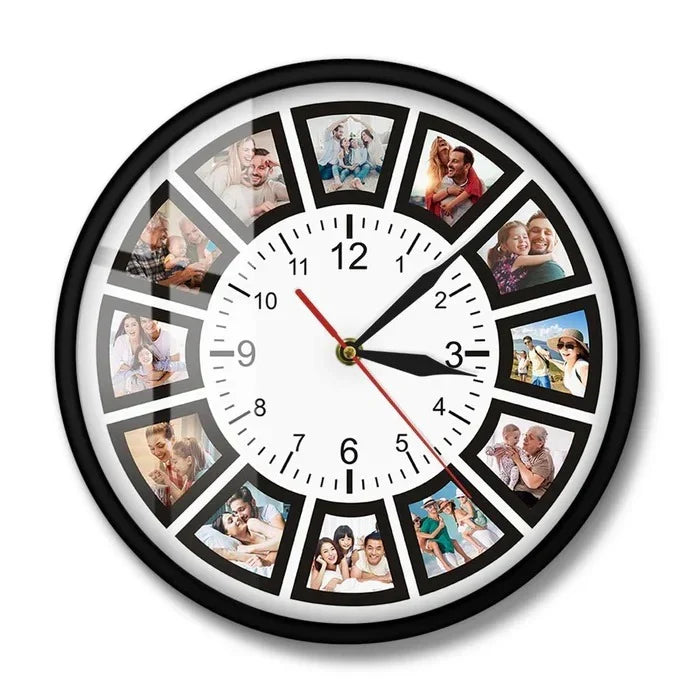 Wall Clock 12 Photo Display Silent Battery Operated