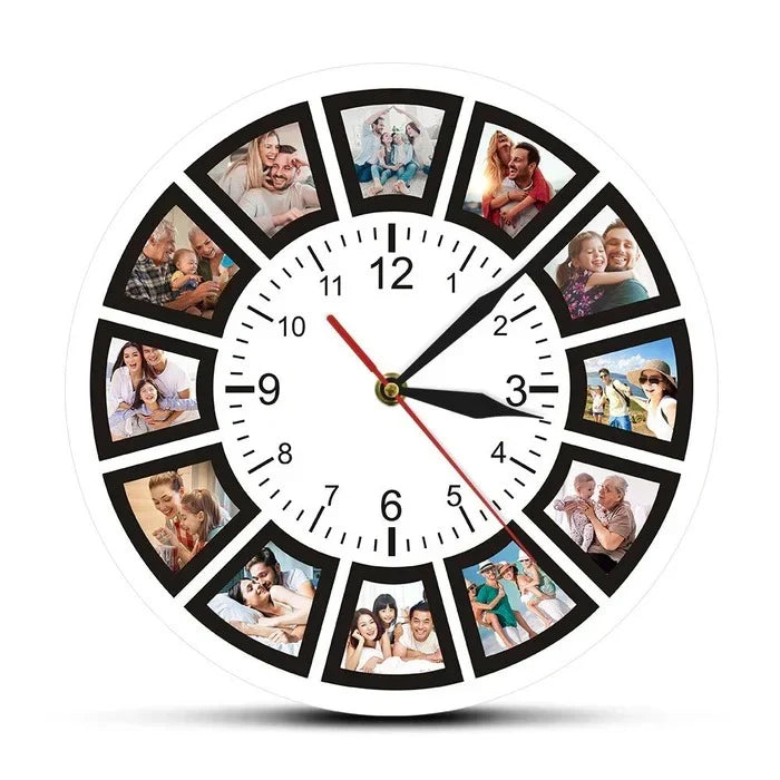 Wall Clock 12 Photo Display Silent Battery Operated