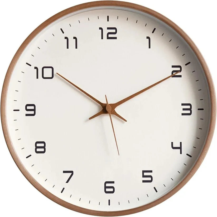 Wall Clock Silent Sweep Solid Wood 10-Inch