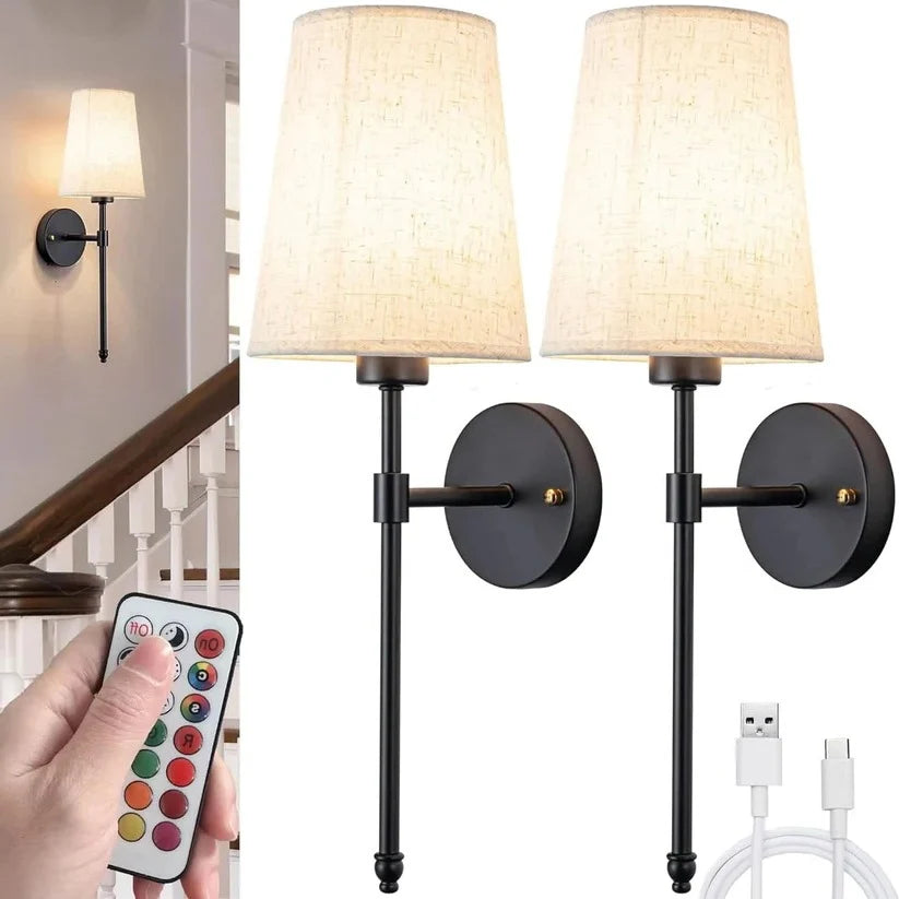 Wall Lamp 2-Pack Cordless Rechargeable Remote-Controlled