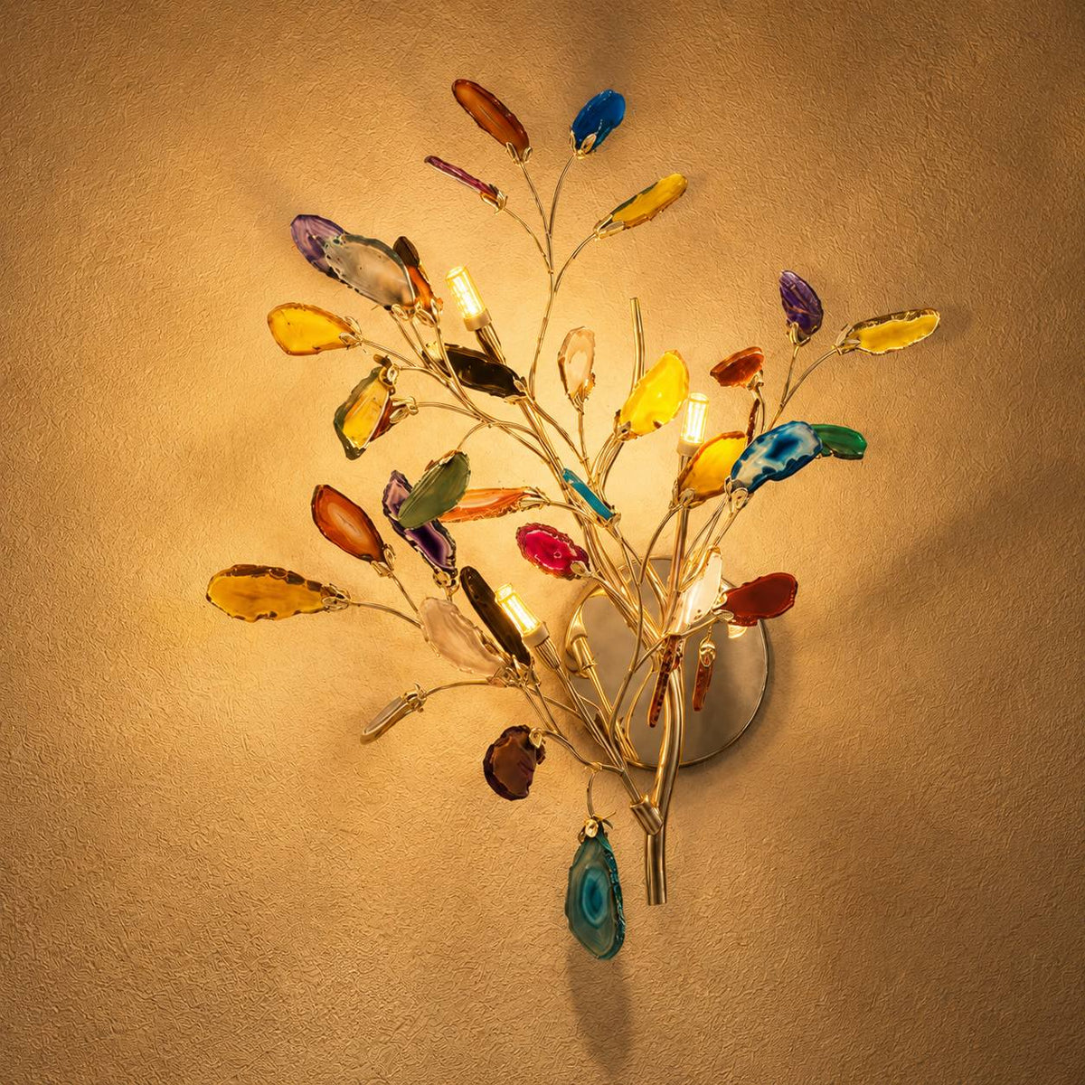 Wall Light Natural Agate Metal Frame Hardwired