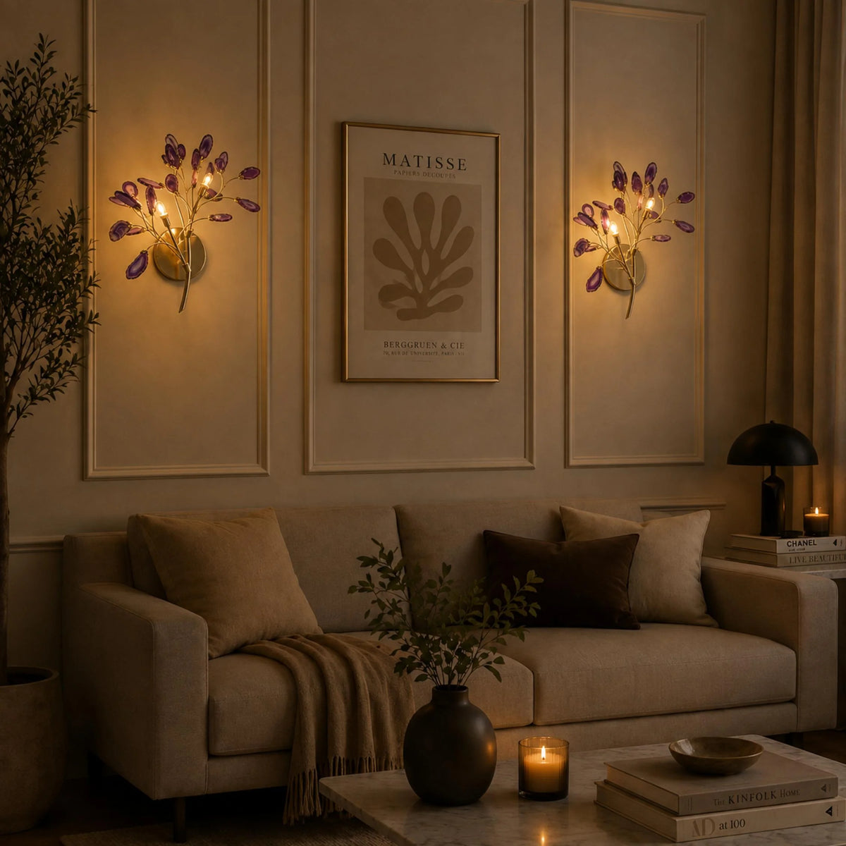 Wall Light Natural Agate Metal Frame Hardwired