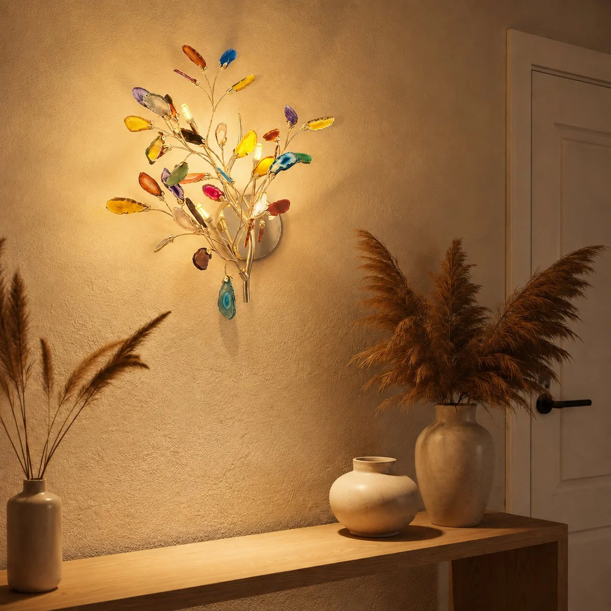 Wall Light Natural Agate Metal Frame Hardwired