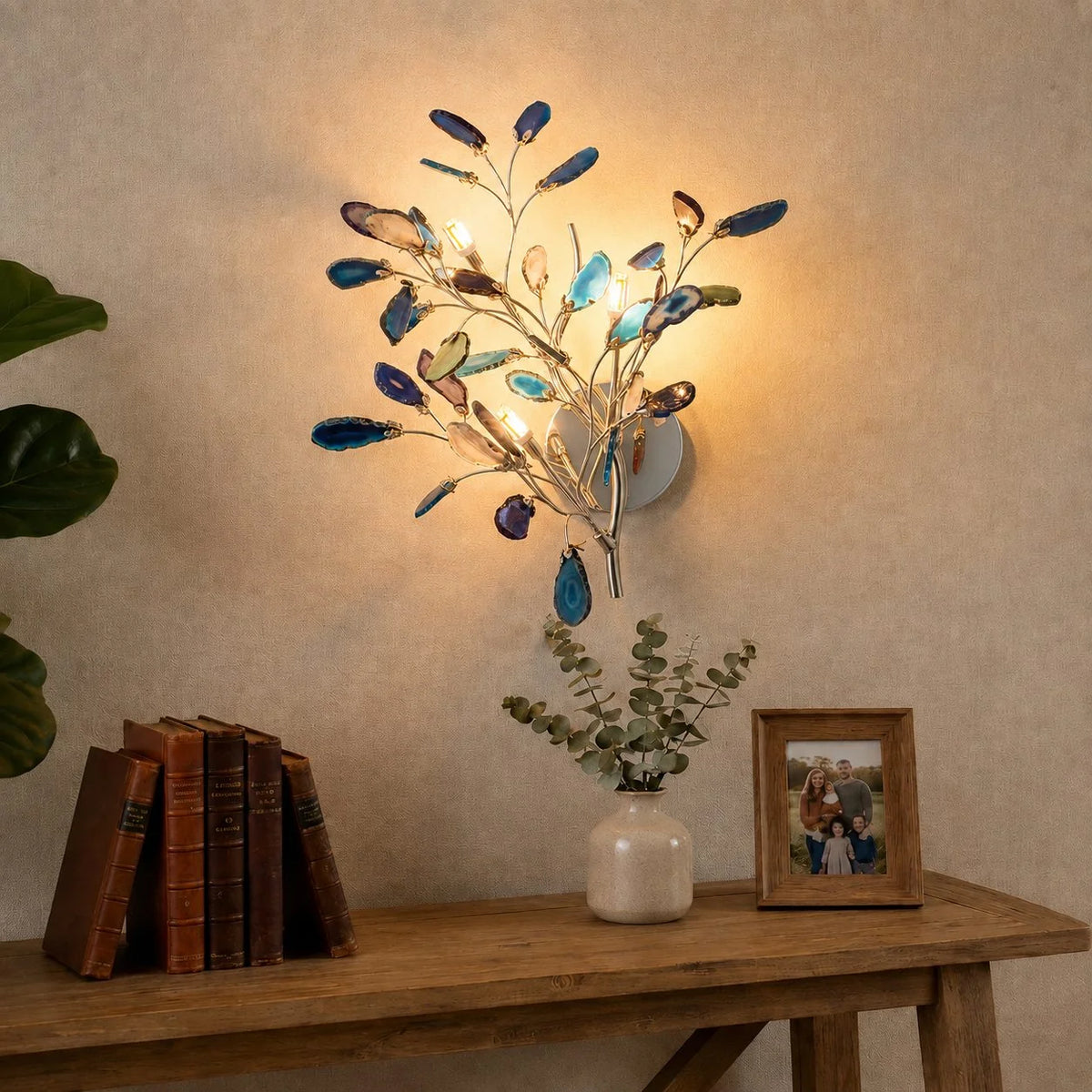 Wall Light Natural Agate Metal Frame Hardwired