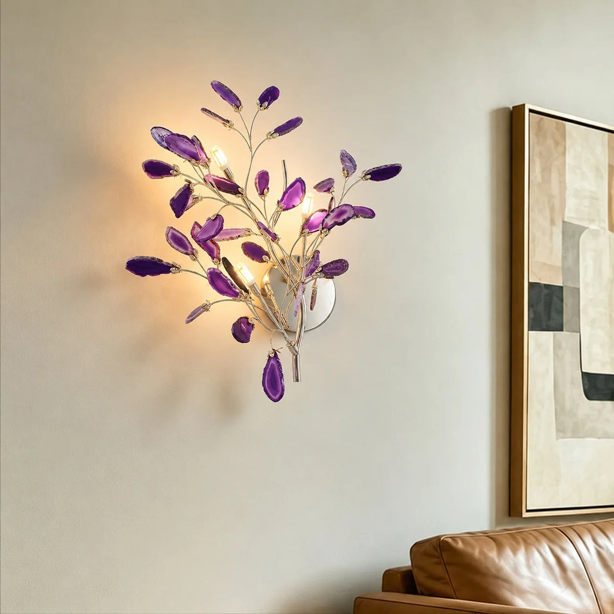 Wall Light Natural Agate Metal Frame Hardwired
