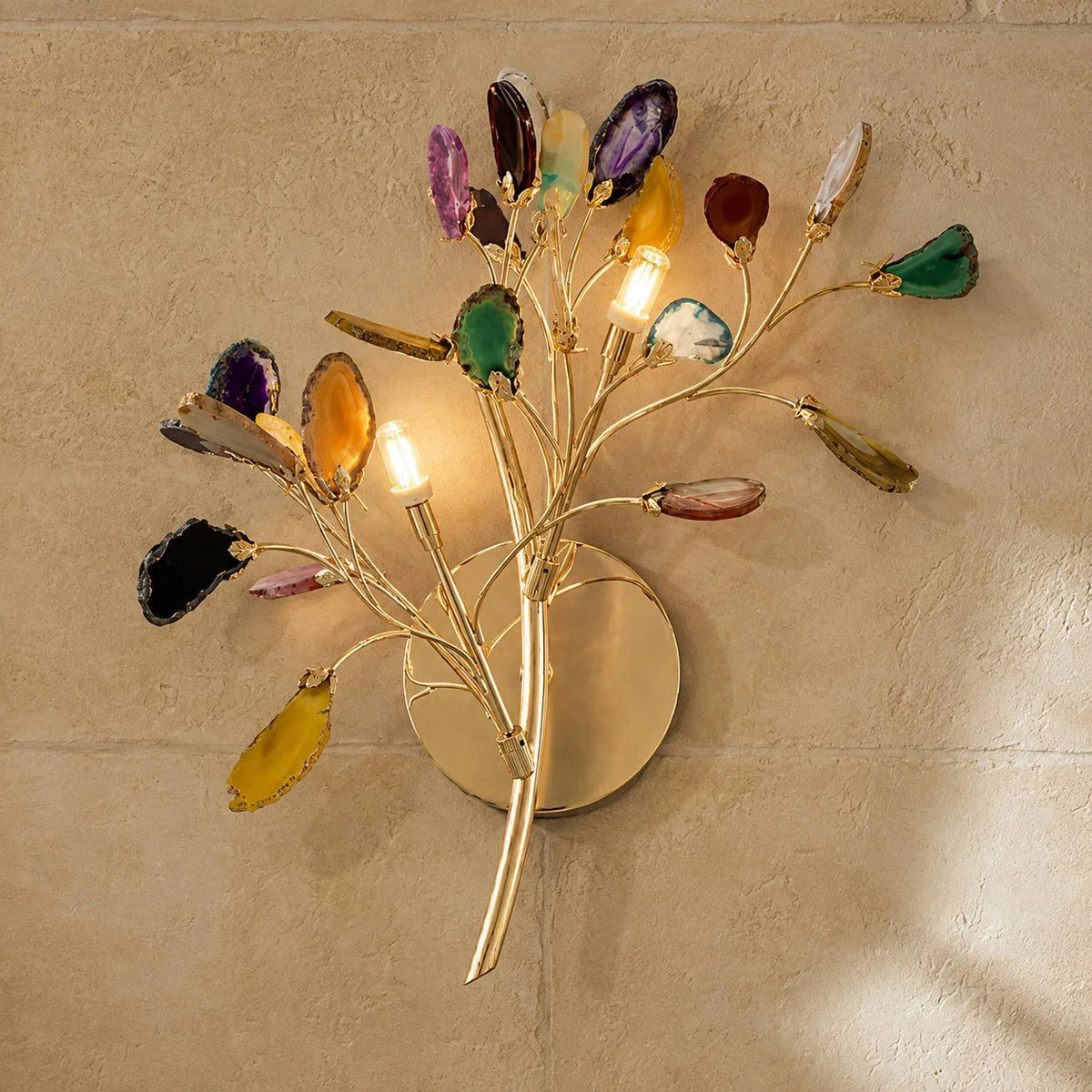 Wall Light Natural Agate Metal Frame Hardwired
