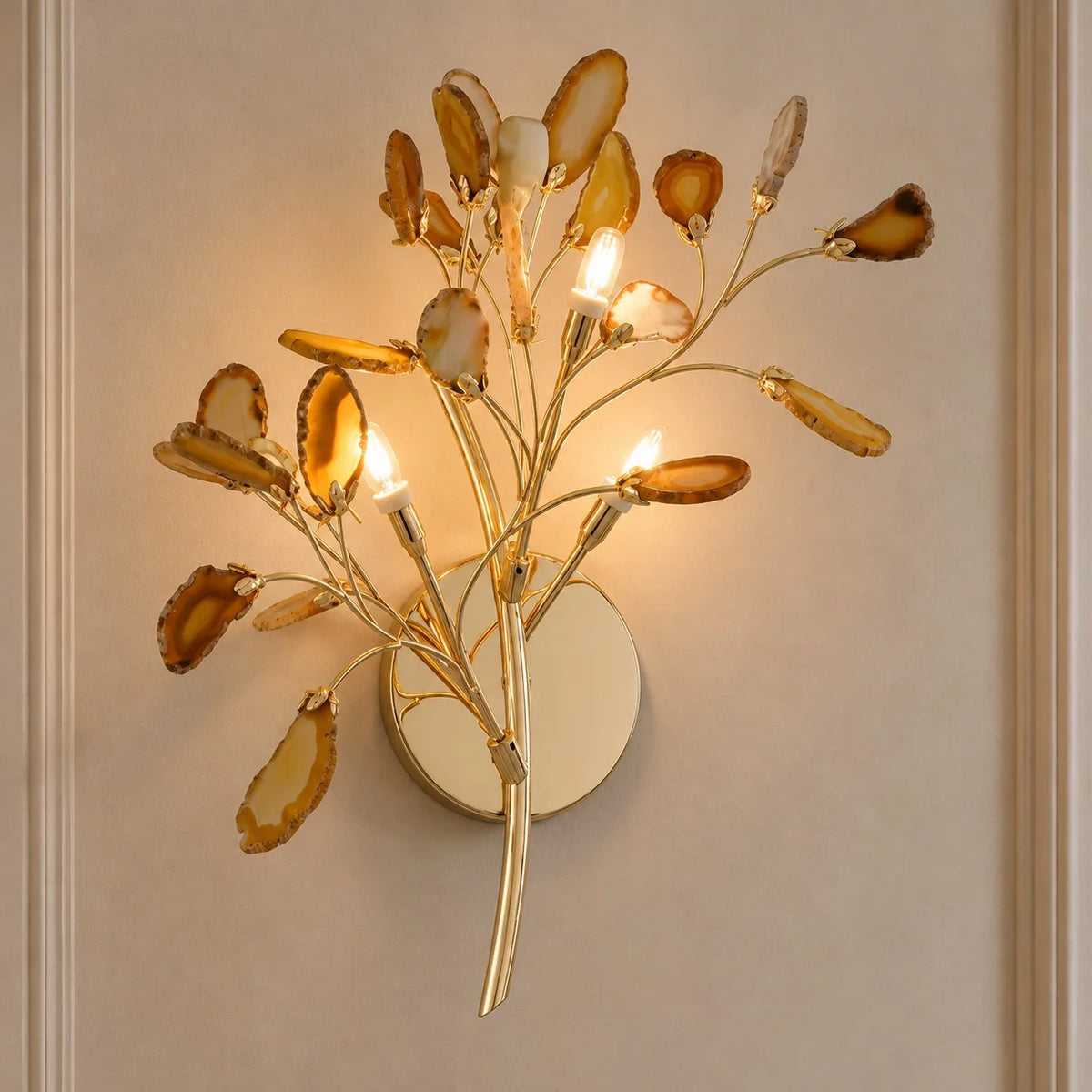 Wall Light Natural Agate Metal Frame Hardwired