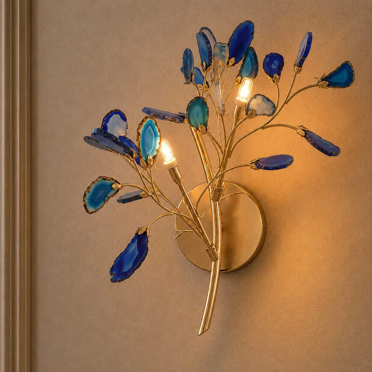 Wall Light Natural Agate Metal Frame Hardwired