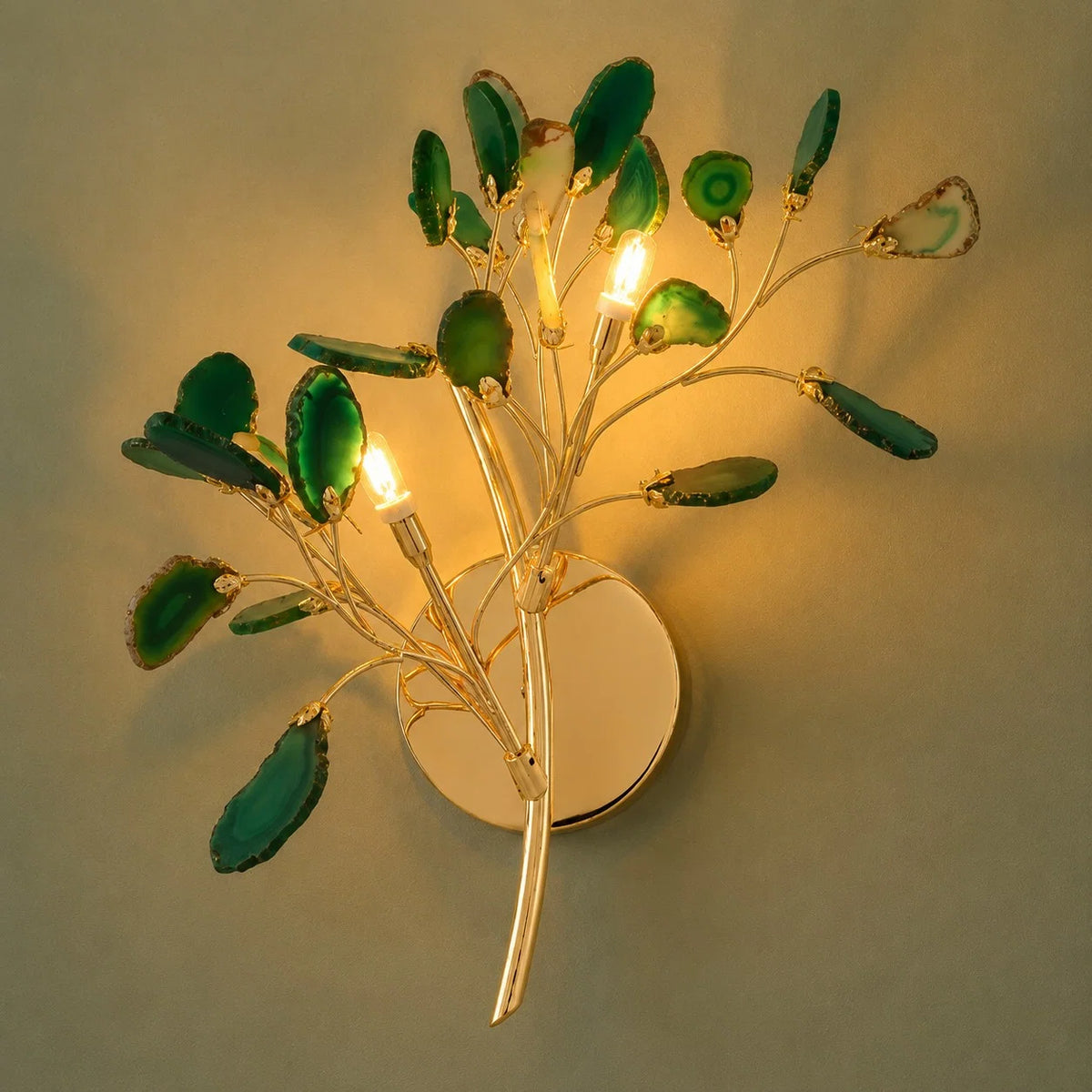 Wall Light Natural Agate Metal Frame Hardwired