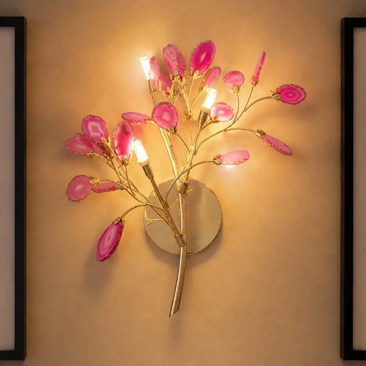 Wall Light Natural Agate Metal Frame Hardwired