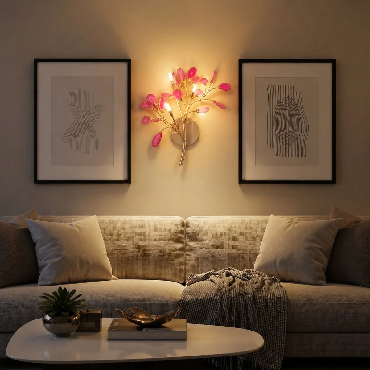 Wall Light Natural Agate Metal Frame Hardwired