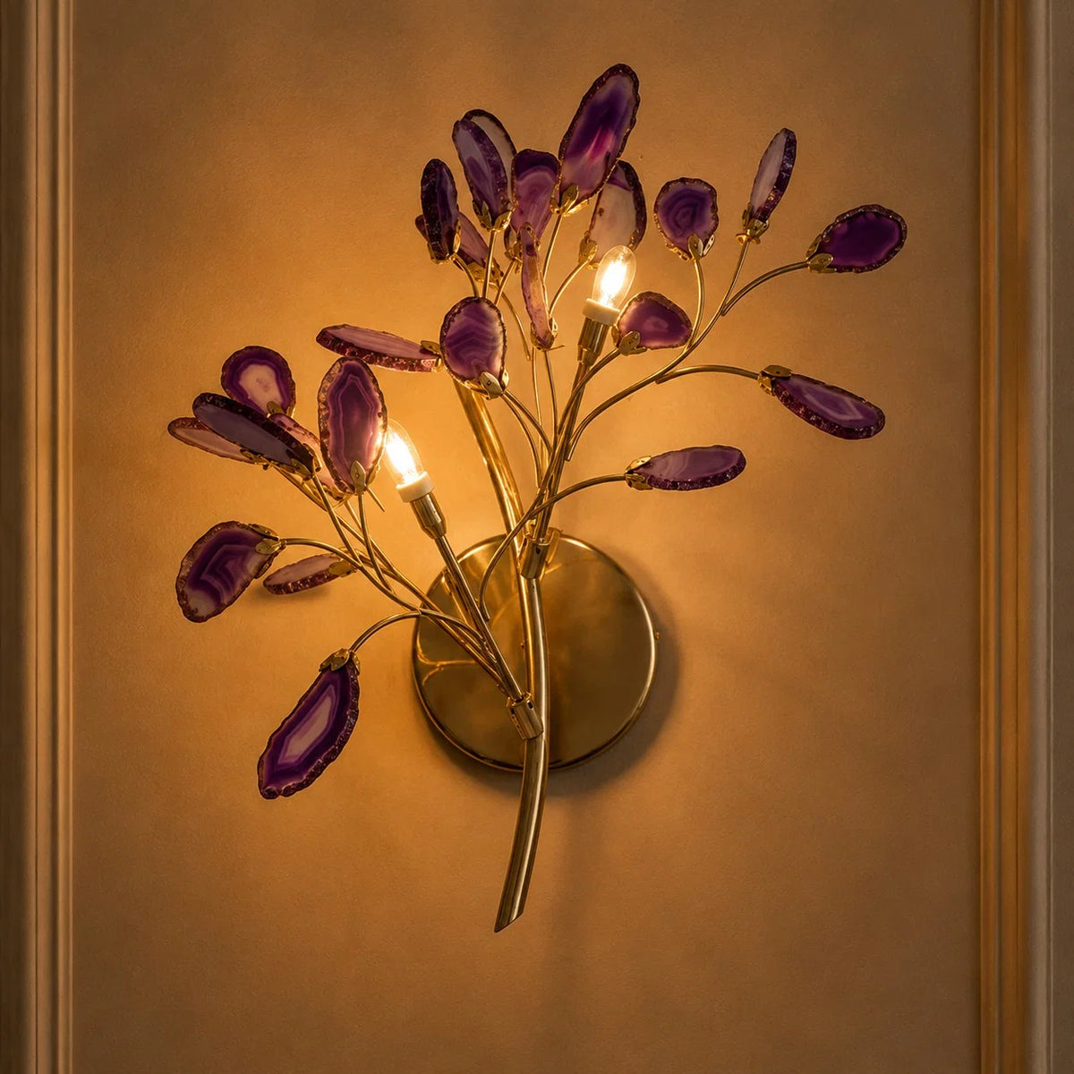 Wall Light Natural Agate Metal Frame Hardwired