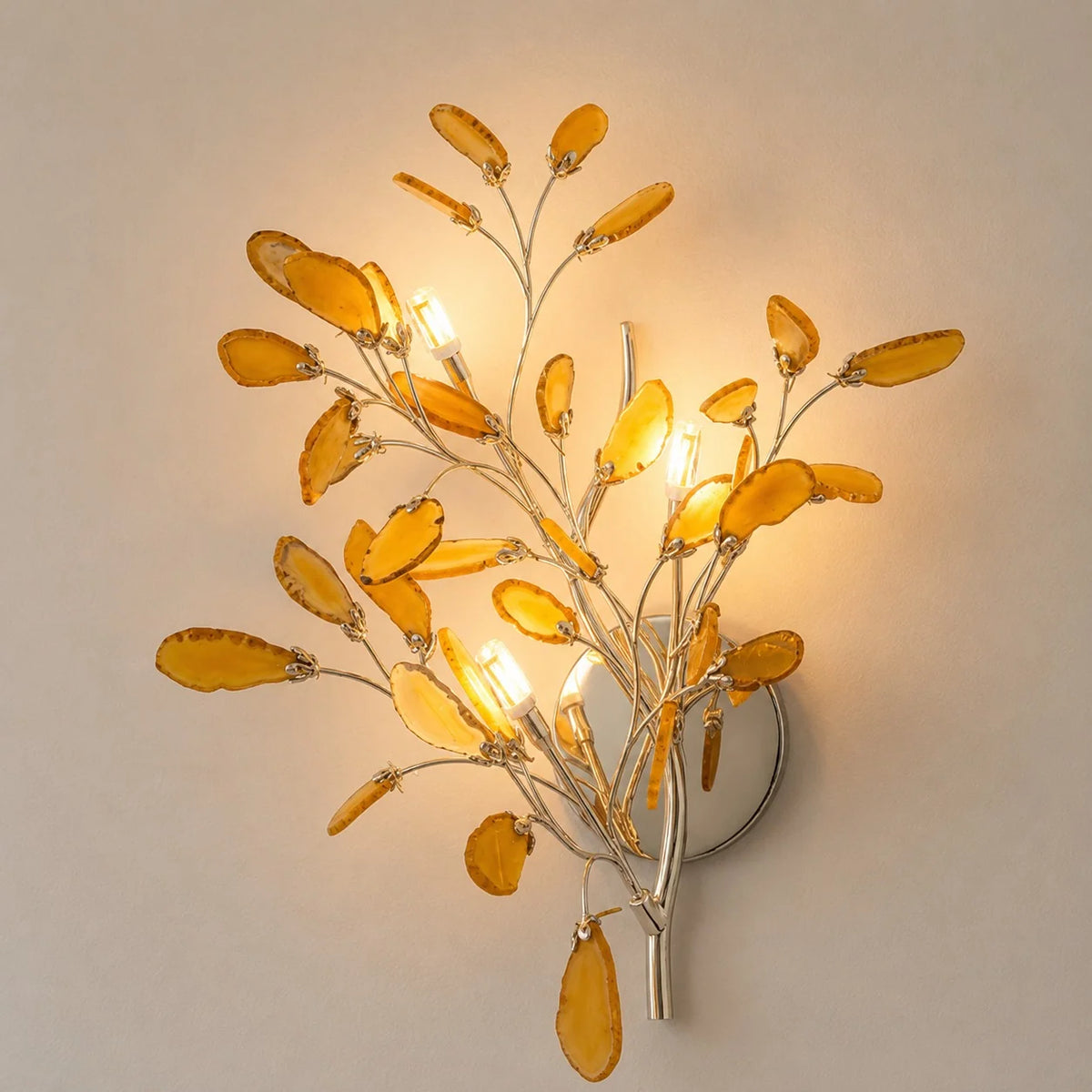 Wall Light Natural Agate Metal Frame Hardwired