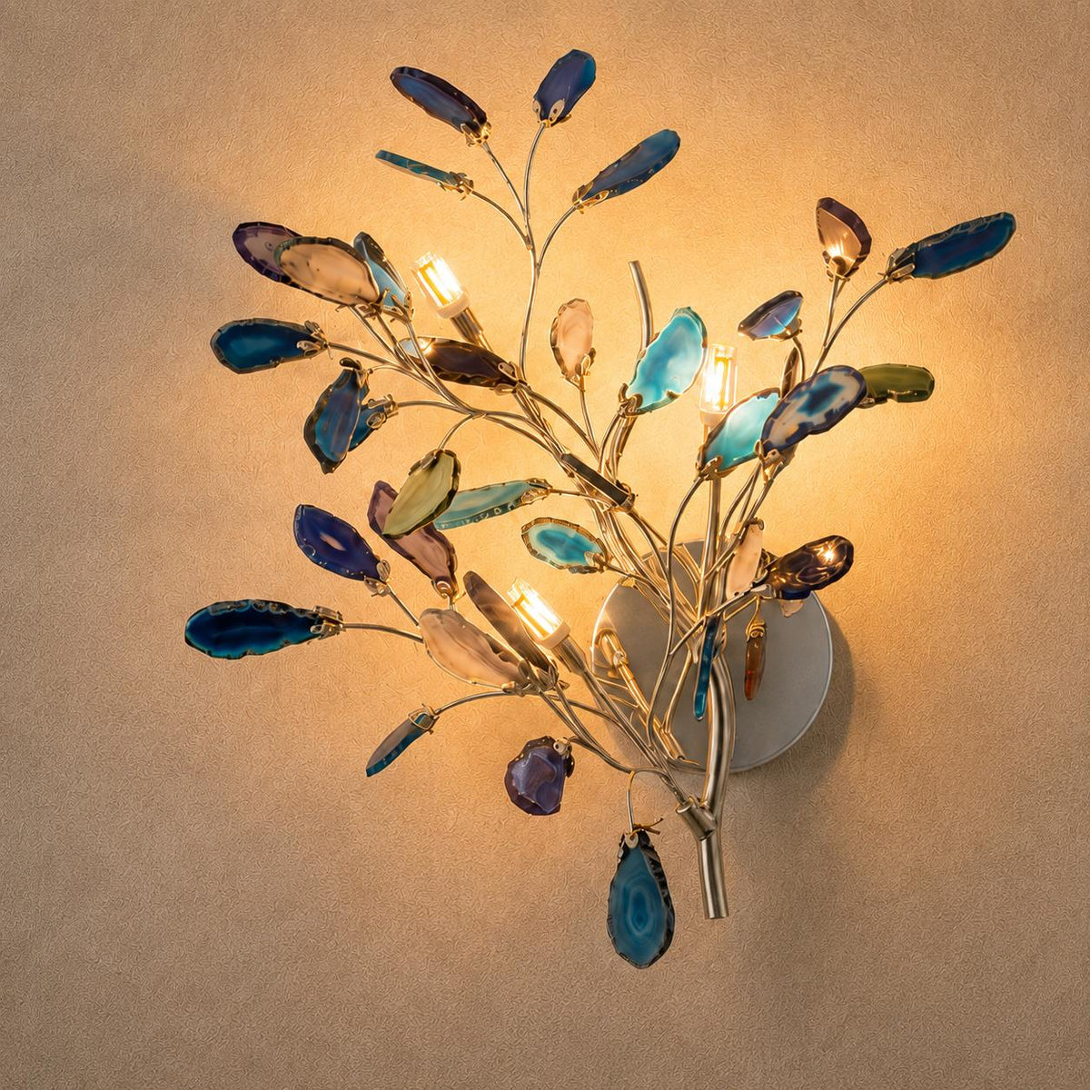Wall Light Natural Agate Metal Frame Hardwired